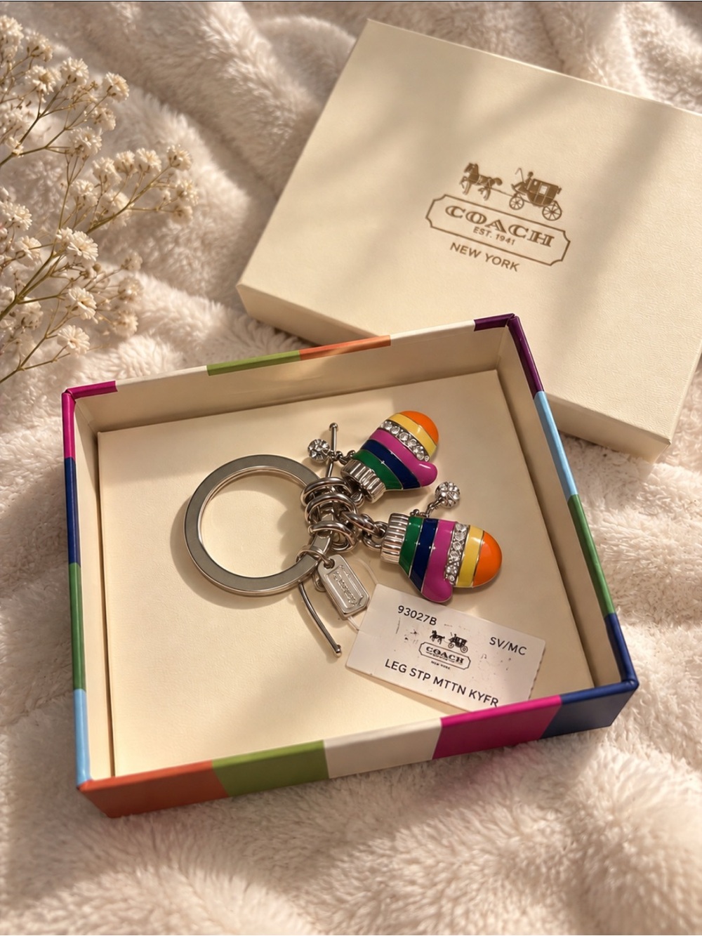 Coach Rainbow Stripe Charm Keyring - Multicolor Enamel